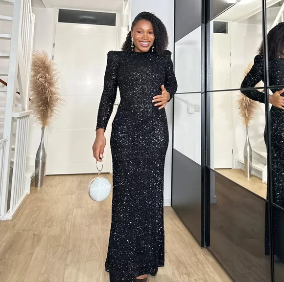 Zara Shoulder pad sequin dress